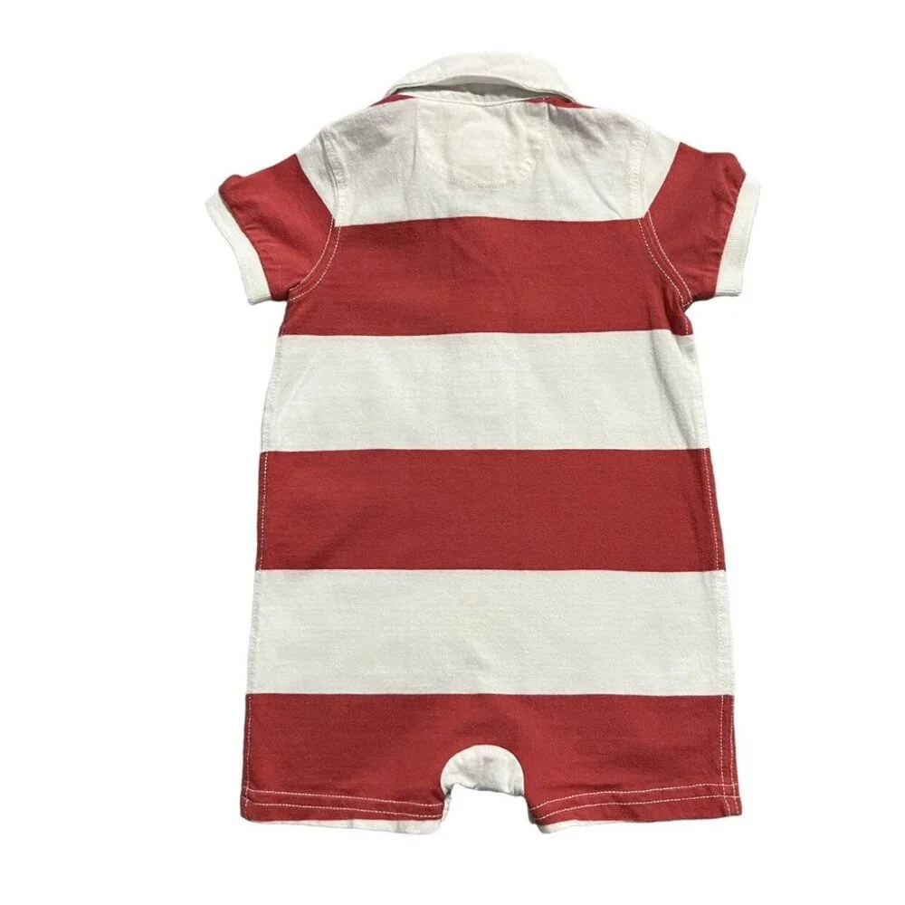 Ralph Lauren 9m Red Striped Polo Romper